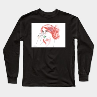 Girl With A Messy Bun - Red Palette Long Sleeve T-Shirt